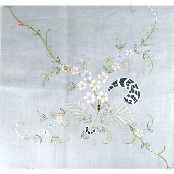 Other - Vintage Tablecloth Napkin Set Embroidered Madeira Style New White Floral Cotton